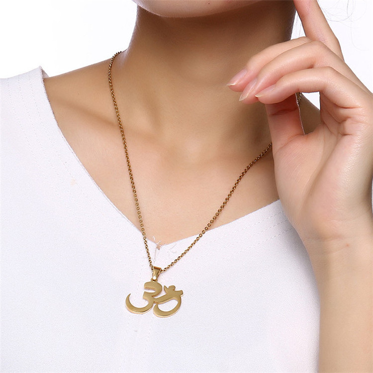 Jewelry Manufacturer Wholesale 18K Gold Plated Stainless Steel OM Yoga Pendant Necklace for Men Women