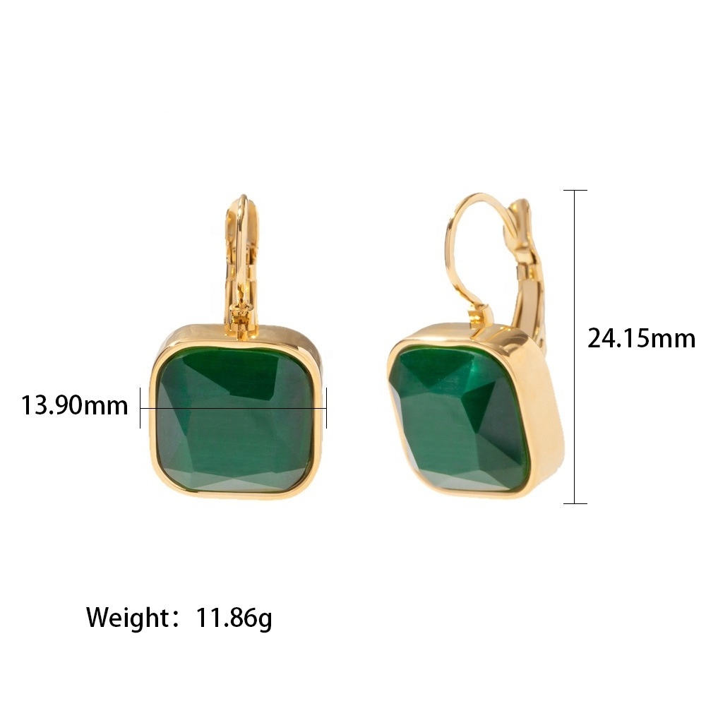 New Arrivals Geometric Jewelry Gold Plated Big Stone Emerald Green Blue White Cat Eye Stone Drop Earrings For Women