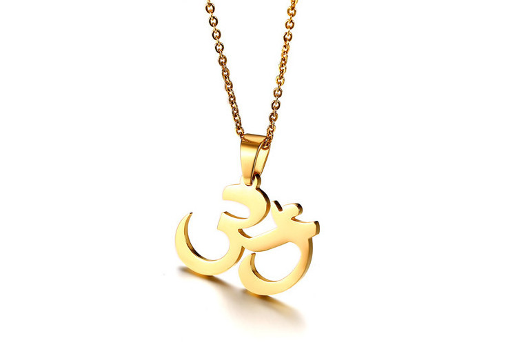 Jewelry Manufacturer Wholesale 18K Gold Plated Stainless Steel OM Yoga Pendant Necklace for Men Women