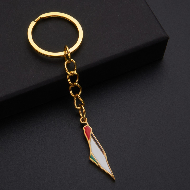 Palestine Map Key Chain Accessories Gold Plated Decoration Men Women Jewelry Stainless Steel Palestine Flag Keyring