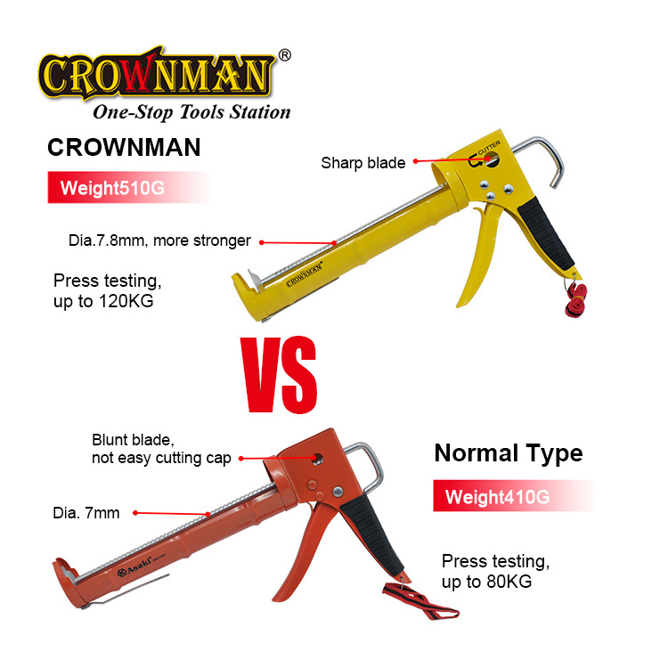 CROWNMAN Panint & Masonry Tools Half Round Caulking Gun 9inch 310mm 520g Heavy Duty Aluminum +Steel glue Gun With Knife Blade