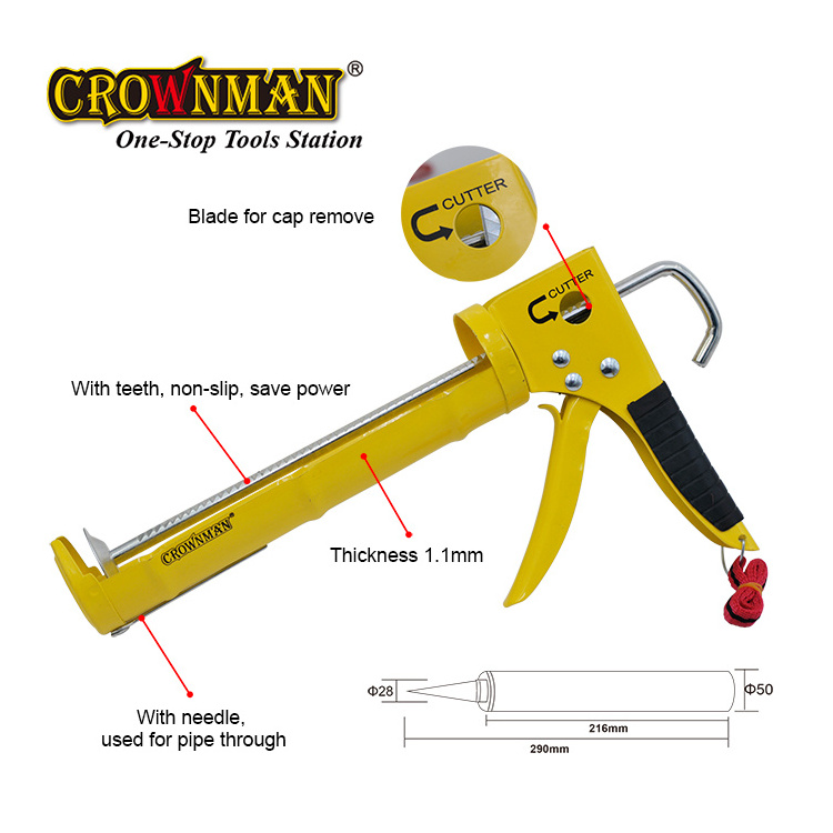 CROWNMAN Panint & Masonry Tools Half Round Caulking Gun 9inch 310mm 520g Heavy Duty Aluminum +Steel glue Gun With Knife Blade