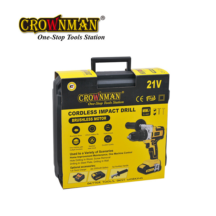 CROWNMAN Power Brushless Motor 80N.m 13mm Chuck 21V Cordless Impact Drill