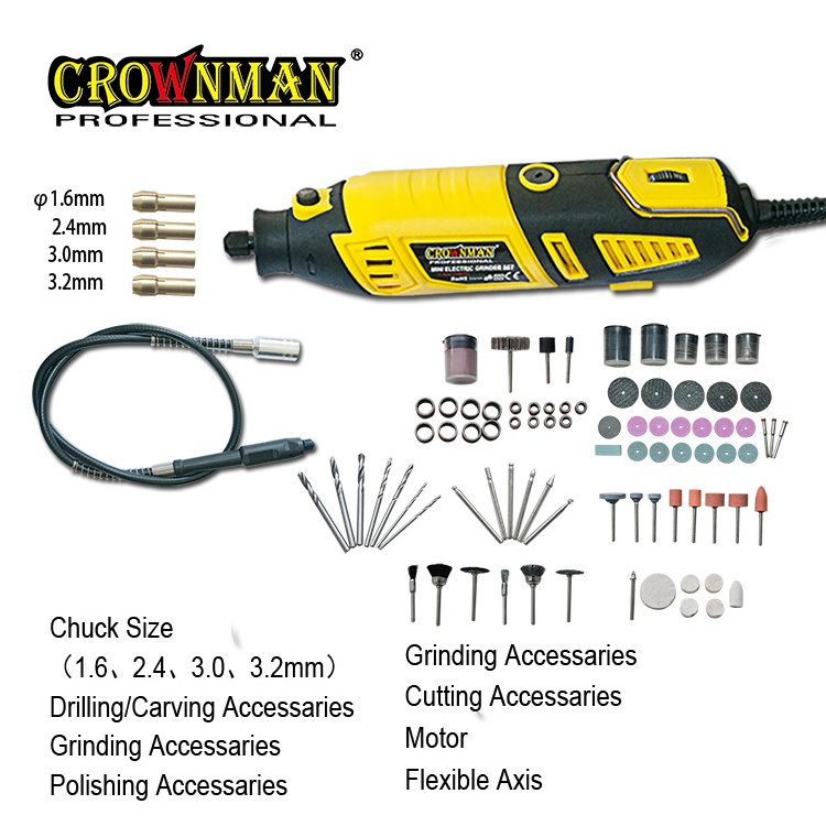 CROWNMAN Power Portable Mini Rotary Tool 220V/180W 211pcs Mini Electric Grinder