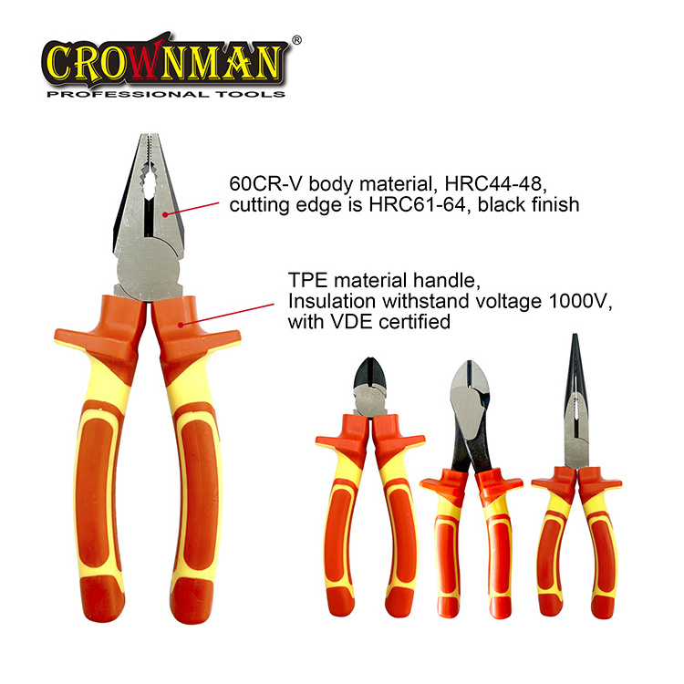 CROWNMAN 1000V CR-V material VDE Insulated Combination/Long Nose/Diagonal cutting/Big Head Diagonal Pliers