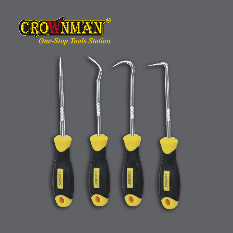 CROWNMAN Hand Tools 4PCS Precision Pick and Mini Hook Set Car Oil O Ring Seal Remover Gasket Puller Removal 45degree 90degree