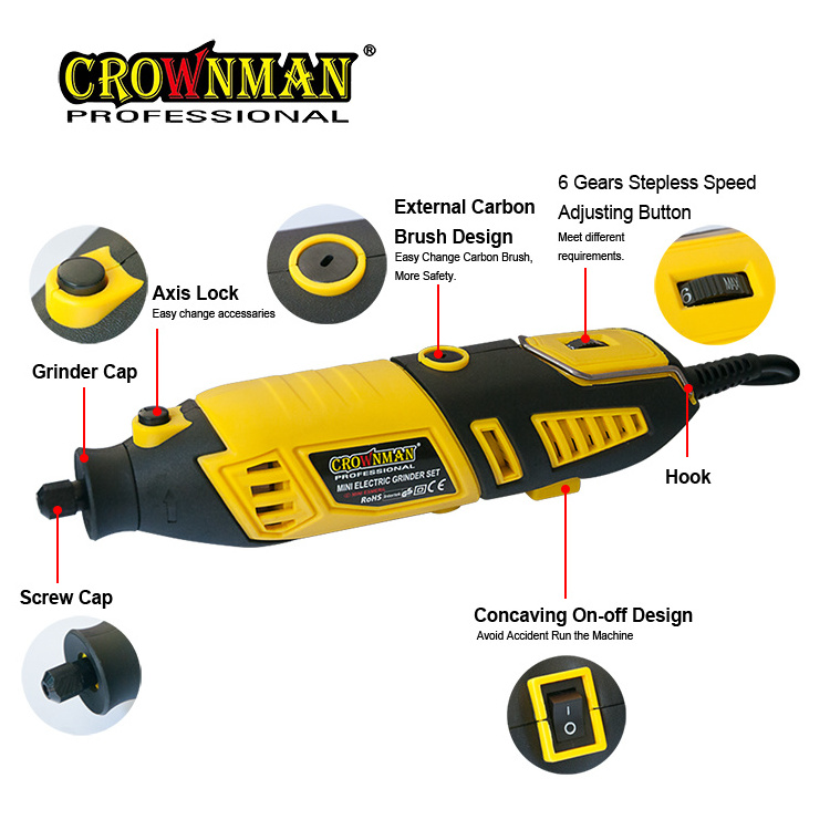 CROWNMAN Power Portable Mini Rotary Tool 220V/180W 211pcs Mini Electric Grinder