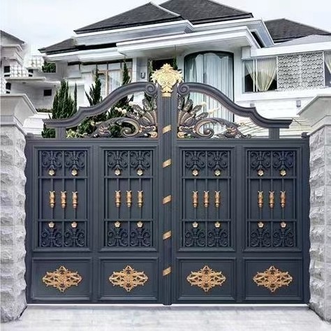 Hot Sales Customizable design metal wrought iron double swing for Outdoor Driveway gates