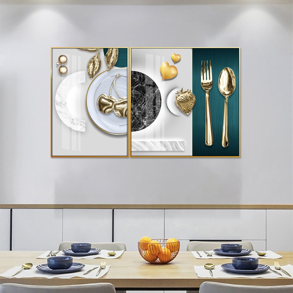 Hot Sale Nordic Abstract Kitchen Art Canvas Painting Green Luxury Art Tableware Art HD Poster Picture Custom Wall Decoration