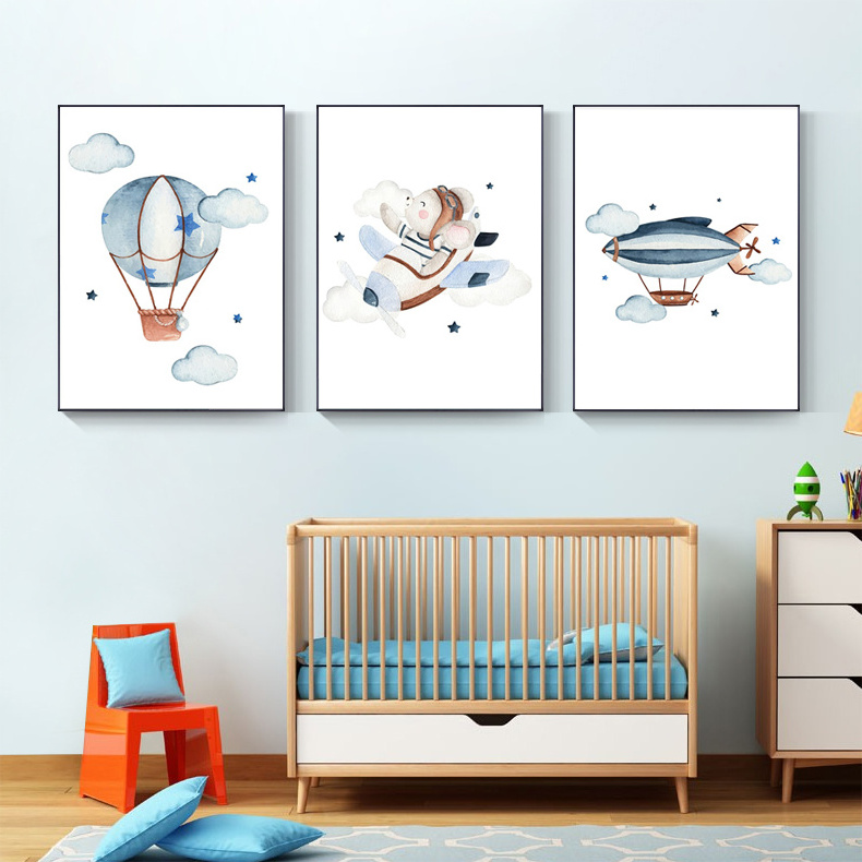 Modern Art Kids Room decoration Wall Painting Nordic Airplane and Cars Poster Picture Blue Style Home Decor