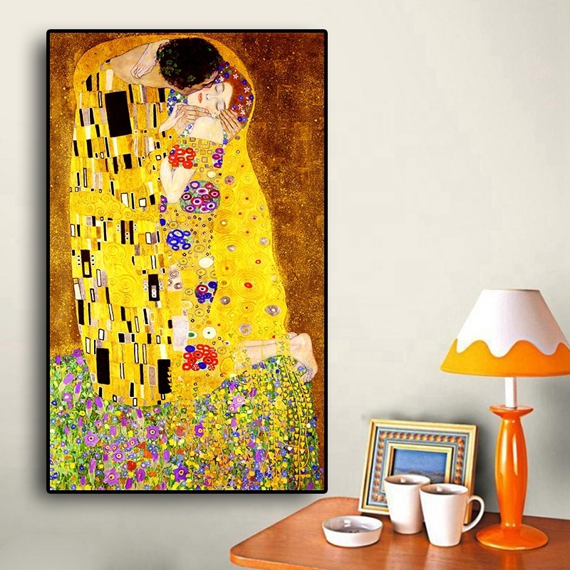 Classic Artist Gustav Klimt kiss Abstract Oil Painting on Canvas Print Poster Modern Art Wall Pictures For Living Room Cuadros