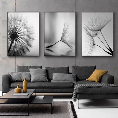 Home Decor Modern Print  Plant Picture Black and White Dandelion  painting  wall art canvas printing poster