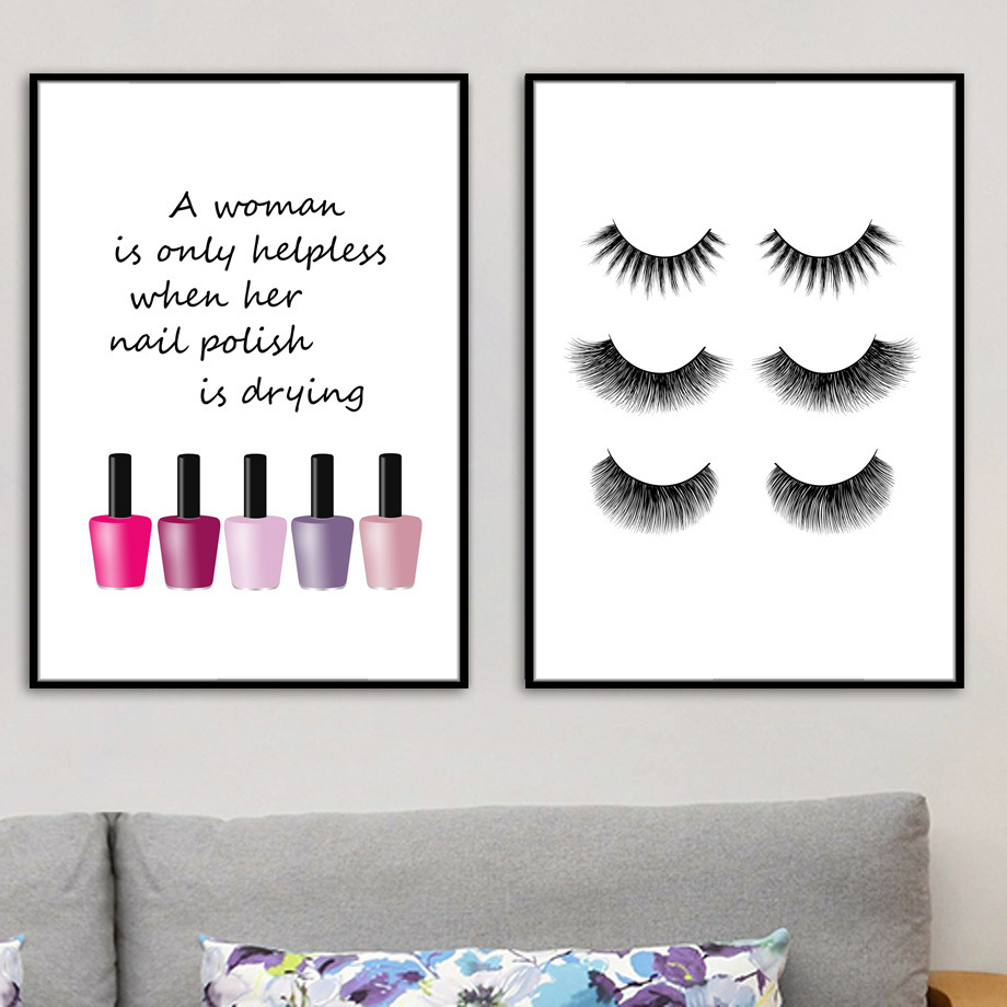 Fashion Eyelash Nail Polish Nordic Posters And Prints Wall Art Canvas Painting Black White Wall Pictures For Living Room Decor