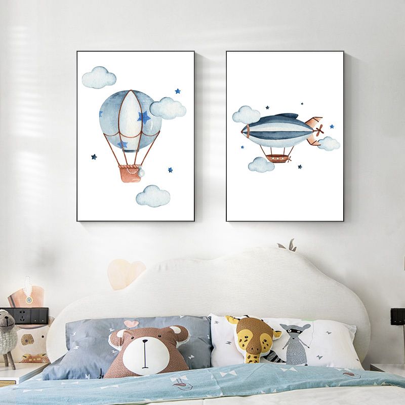 Modern Art Kids Room decoration Wall Painting Nordic Airplane and Cars Poster Picture Blue Style Home Decor