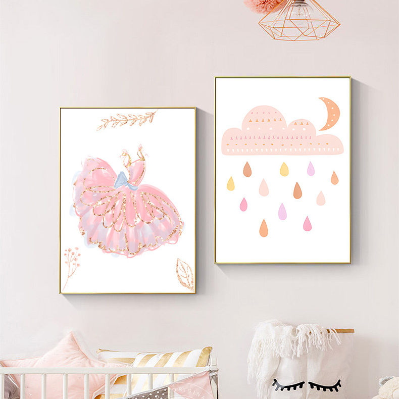 Nordic Style Wall Painting Child Room Canvas Painting Baby Princess little Girls Poster Picture Pink Flower Home Decor