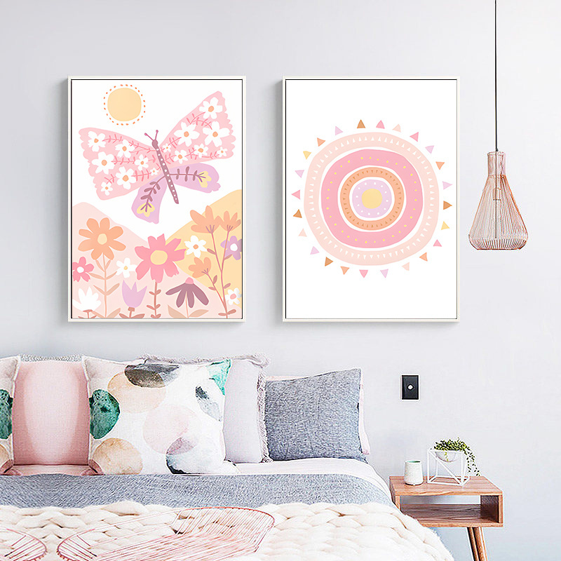 Nordic Style Wall Painting Child Room Canvas Painting Baby Princess little Girls Poster Picture Pink Flower Home Decor