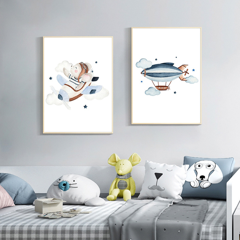 Modern Art Kids Room decoration Wall Painting Nordic Airplane and Cars Poster Picture Blue Style Home Decor