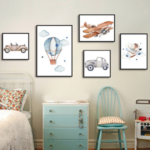 Modern Art Kids Room decoration Wall Painting Nordic Airplane and Cars Poster Picture Blue Style Home Decor