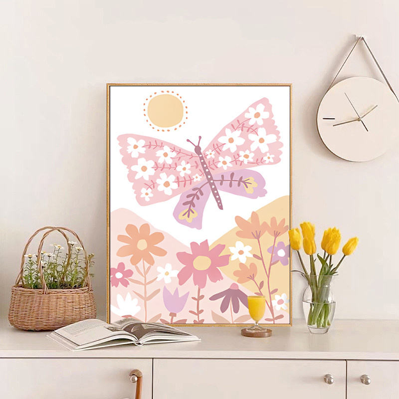 Nordic Style Wall Painting Child Room Canvas Painting Baby Princess little Girls Poster Picture Pink Flower Home Decor