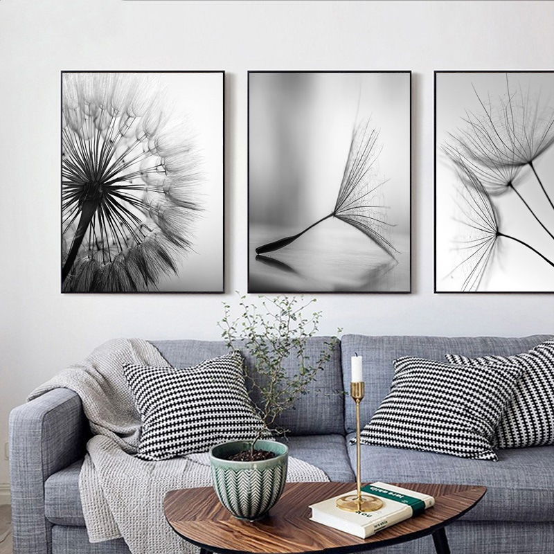 Home Decor Modern Print  Plant Picture Black and White Dandelion  painting  wall art canvas printing poster