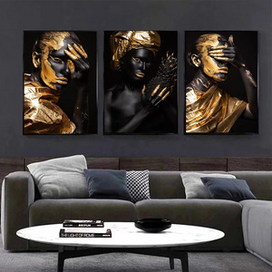 African Golden Beauty Girls Canvas Painting Black Girls Make Up Posters and Prints Wall Art Picture