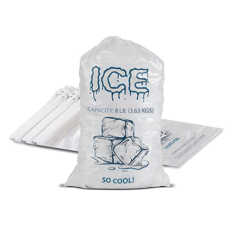 Portable Heavy-Duty Reusable Disposable Clear 5lb 10lb 25lb Poly LDPE Plastic Ice Storage Packaging Drawstring Ice Bag for Ice