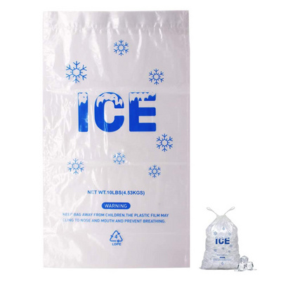 Portable Heavy-Duty Reusable Disposable Clear 5lb 10lb 25lb Poly LDPE Plastic Ice Storage Packaging Drawstring Ice Bag for Ice