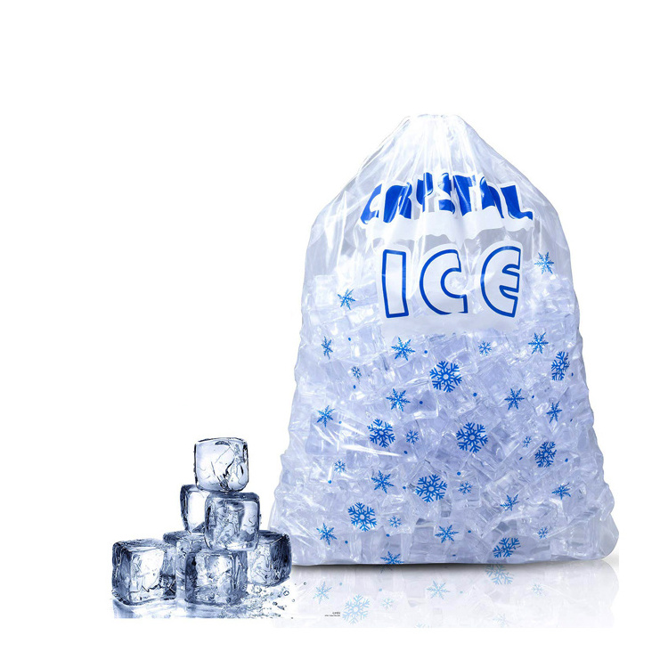 Portable Heavy-Duty Reusable Disposable Clear 5lb 10lb 25lb Poly LDPE Plastic Ice Storage Packaging Drawstring Ice Bag for Ice