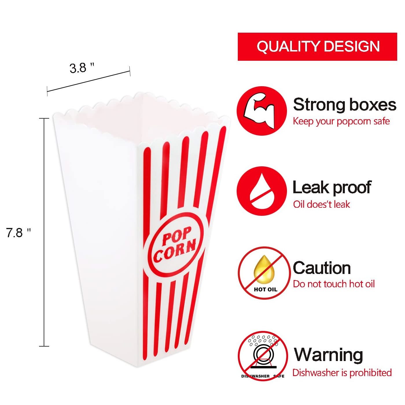 Plastic Red White Striped Classic Popcorn Boxes Containers Reusable Popcorn Tub Bucket