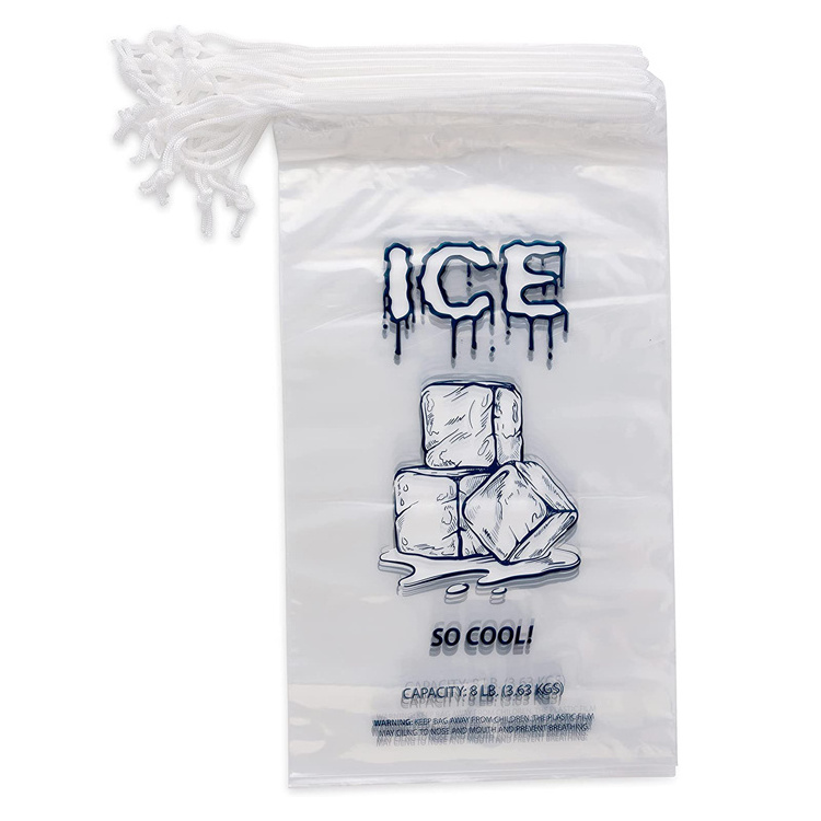 Portable Heavy-Duty Reusable Disposable Clear 5lb 10lb 25lb Poly LDPE Plastic Ice Storage Packaging Drawstring Ice Bag for Ice