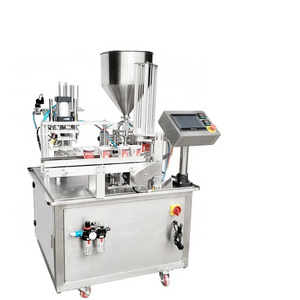 Commercial automatic linear plastic pre cut capping cup filling and sealing machine for milk Boba tea with date coding