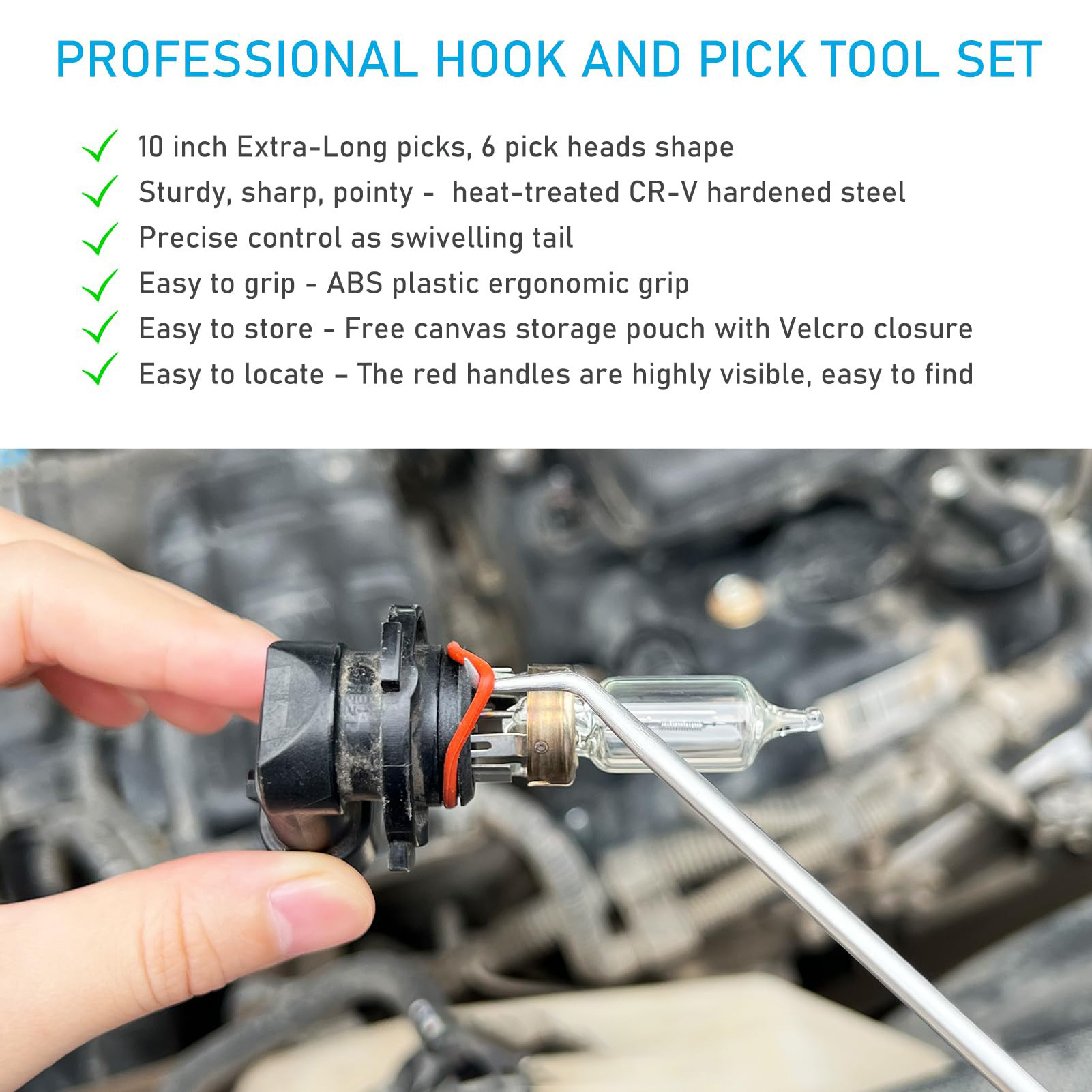 Precision Hook and Pick Set for Automotive Swivelling Tail for Efficient Automotive Removal