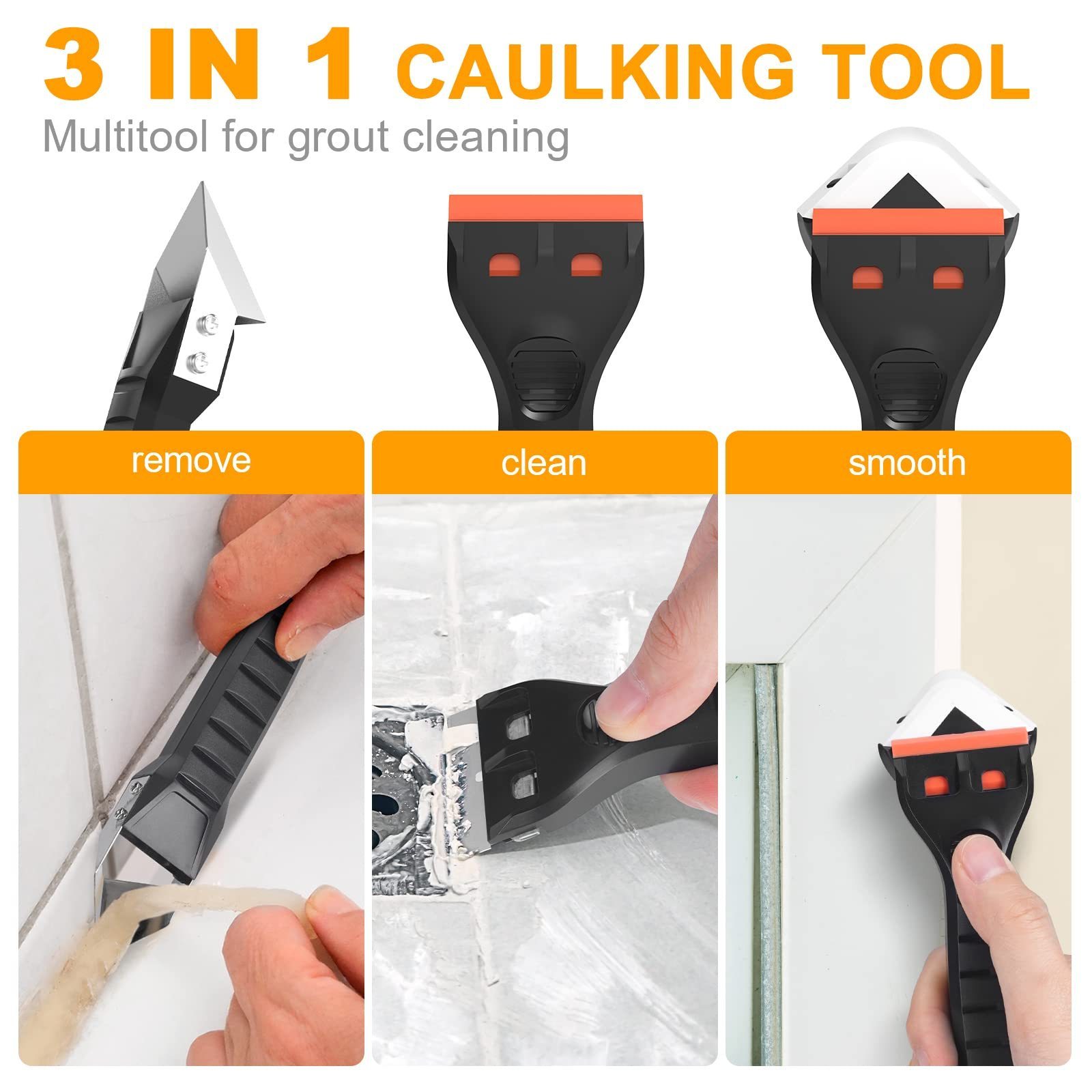 Silicone Caulking Tool Kit 3-in-1Grout Sealant Remover Finishing Scraper Tools