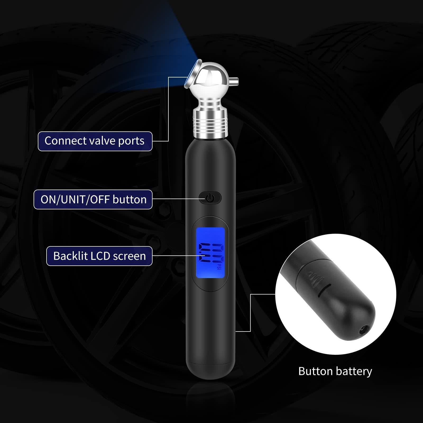 Mini Digital Tire Pressure Gauge 3-99PSI 4 Settings Tire Gauge for Tire Pressure