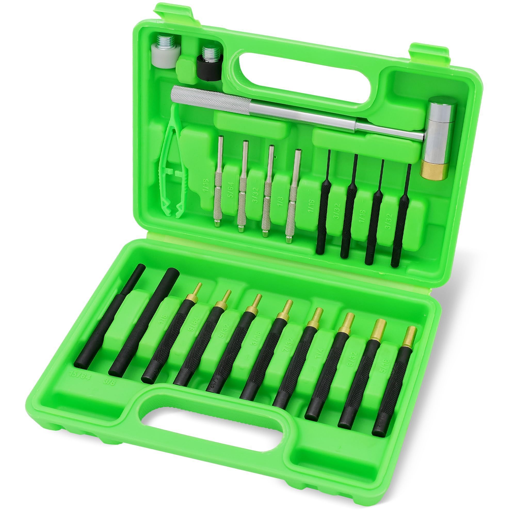 22Pcs Punch Set and Hammer with Brass Hollow Steel Plastic Punches Brass Punch for Maintenance