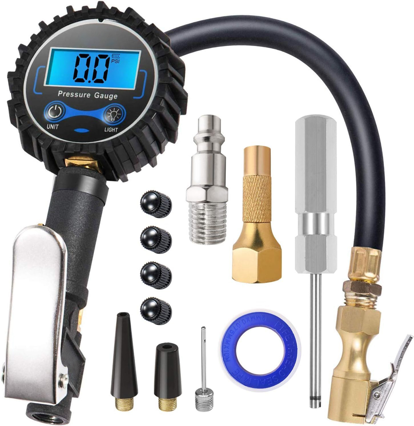 Digital Tire Pressure Gauge with Inflator 3-250 PSI 0.1 for Display Resolution