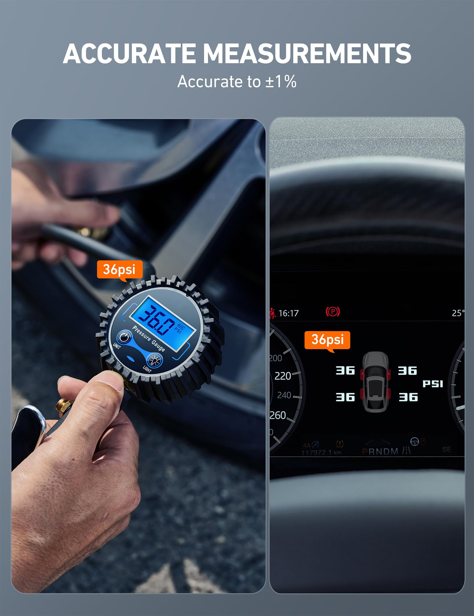 Digital Tire Pressure Gauge with Inflator 3-250 PSI 0.1 for Display Resolution