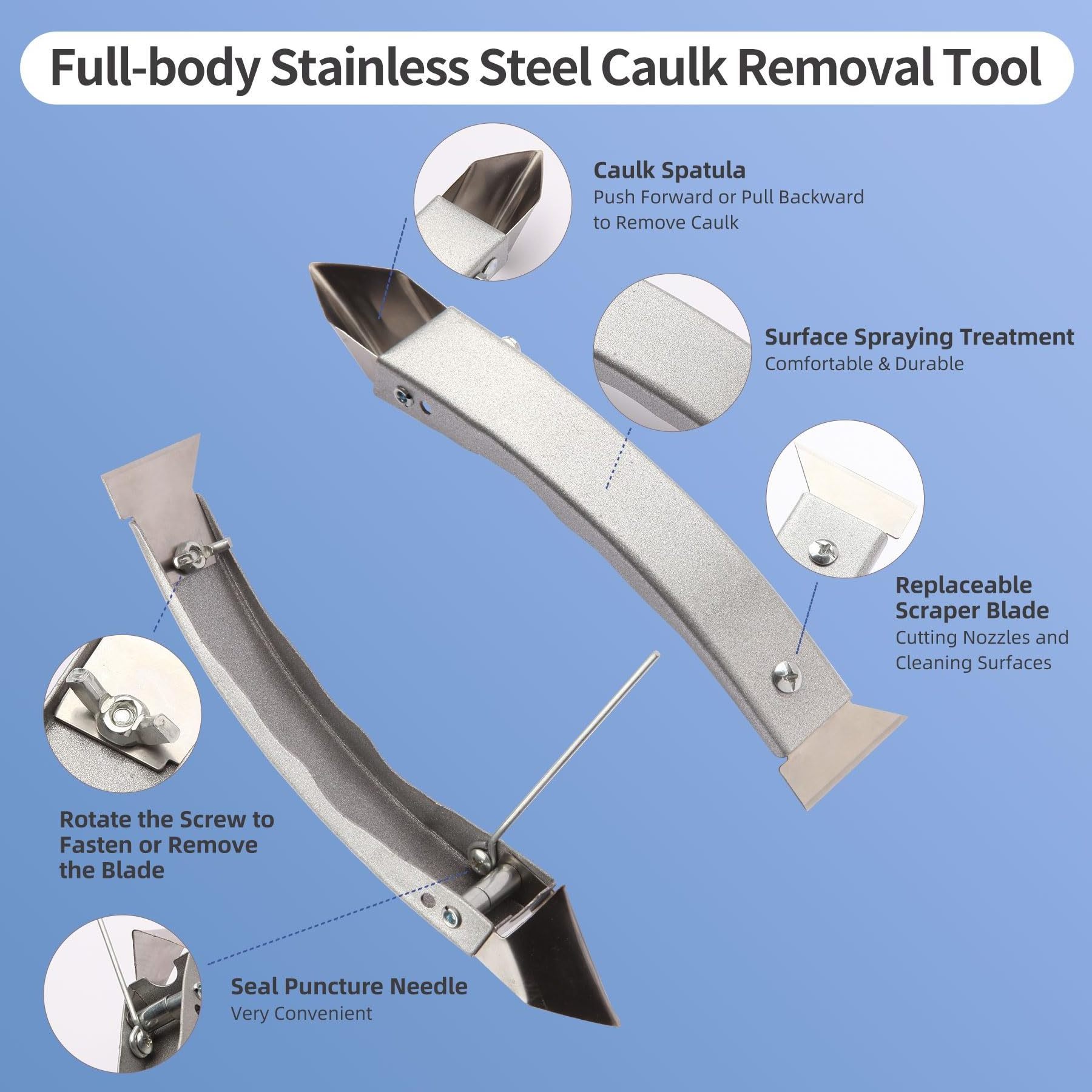 Full-body Stainless Steel Caulk Removal Tool Grout Remover Scraper Caulking Tool Kit