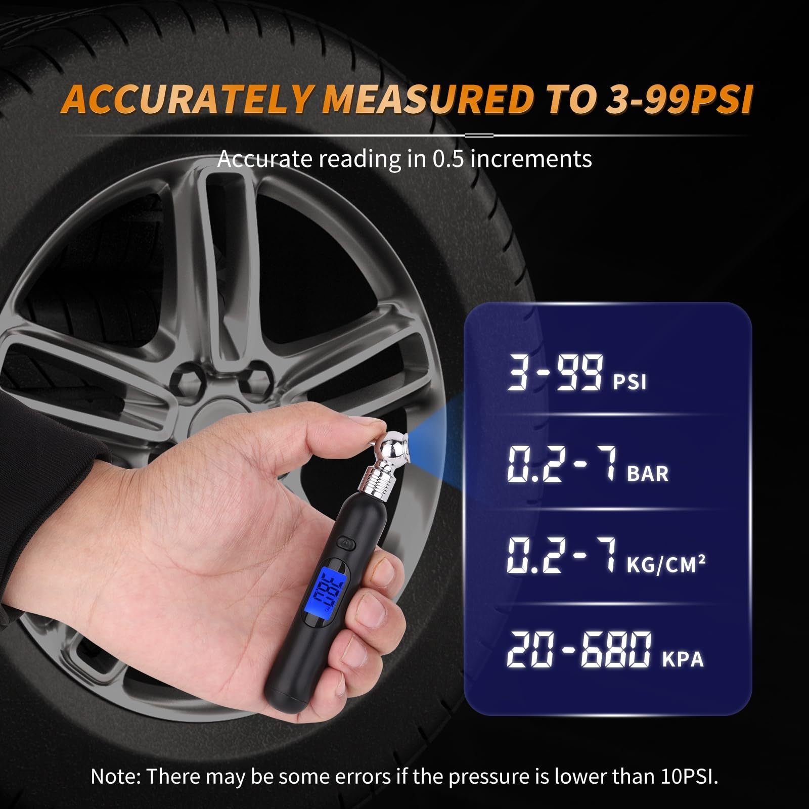 Mini Digital Tire Pressure Gauge 3-99PSI 4 Settings Tire Gauge for Tire Pressure