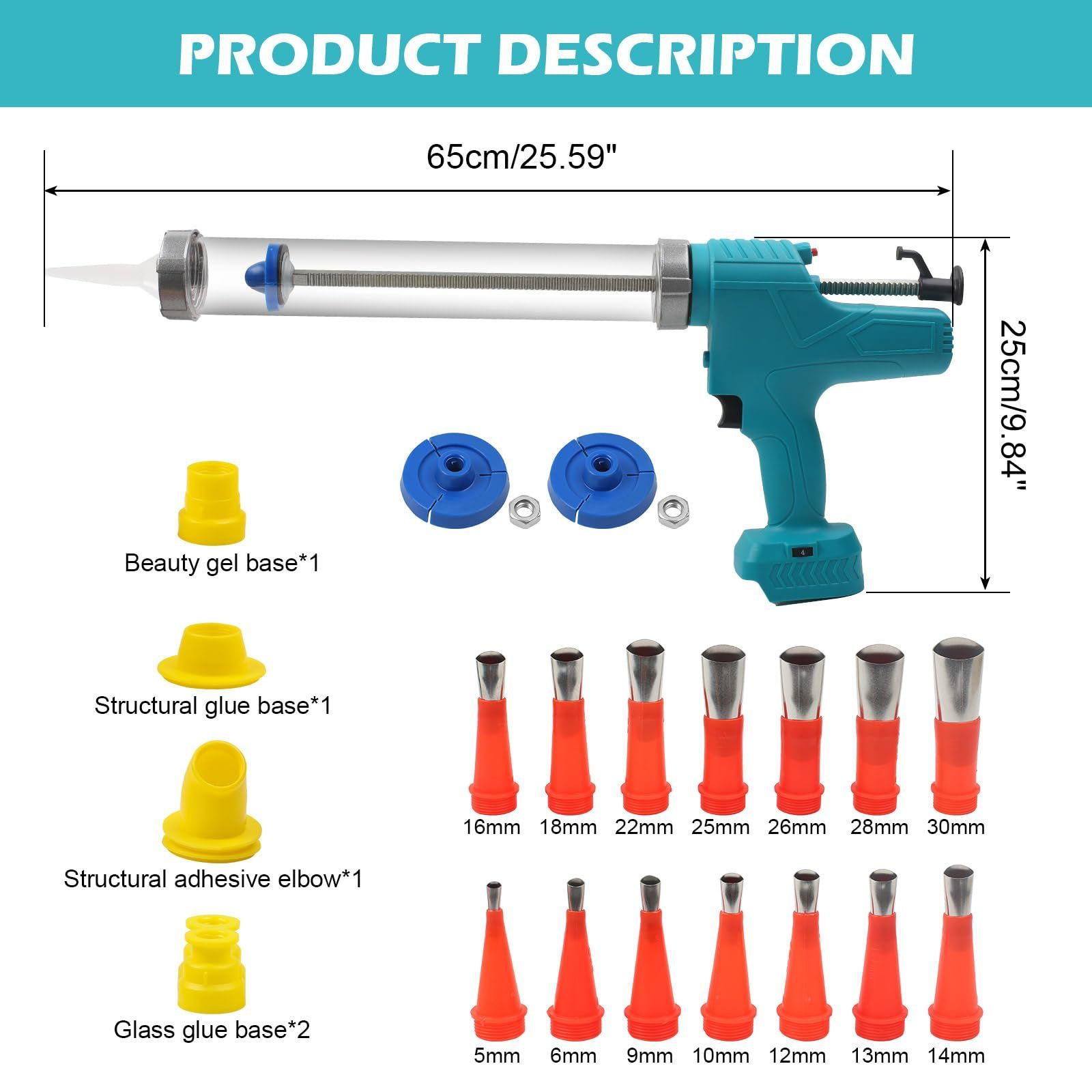 Cordless Caulking Gun Electric Glue Gun 18V Max 7800N Force Caulk Gun with Stainless Steel Nozzle Fittings