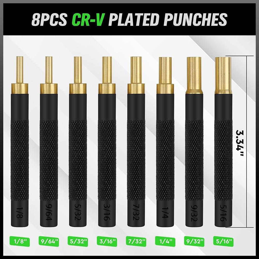 22Pcs Punch Set and Hammer with Brass Hollow Steel Plastic Punches Brass Punch for Maintenance