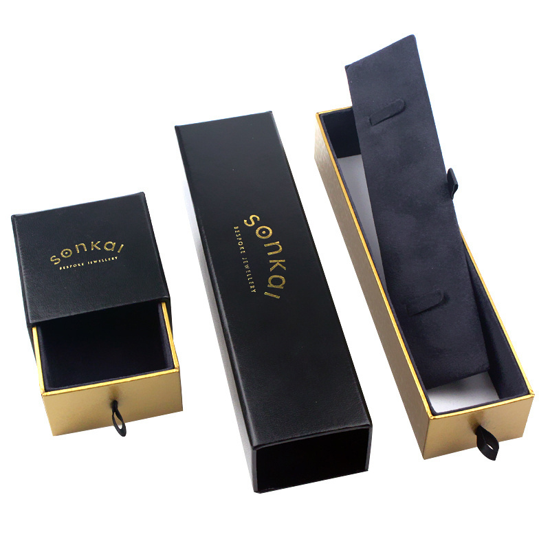 Crown win rigid sliding drawer gift carton box coffin small shipping black mailer box for jewelry cardboard paper boxes With Lid