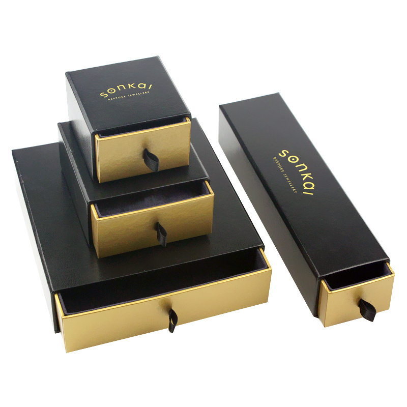 Crown win rigid sliding drawer gift carton box coffin small shipping black mailer box for jewelry cardboard paper boxes With Lid