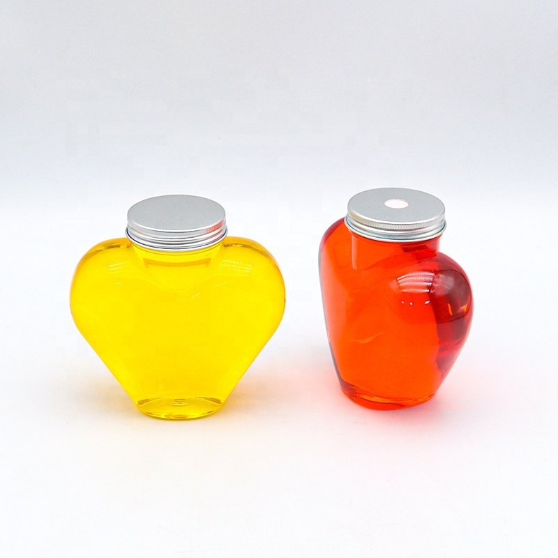 PET plastic clear heart shape container empty tea nut snacks storage jar plastic cute candy jar