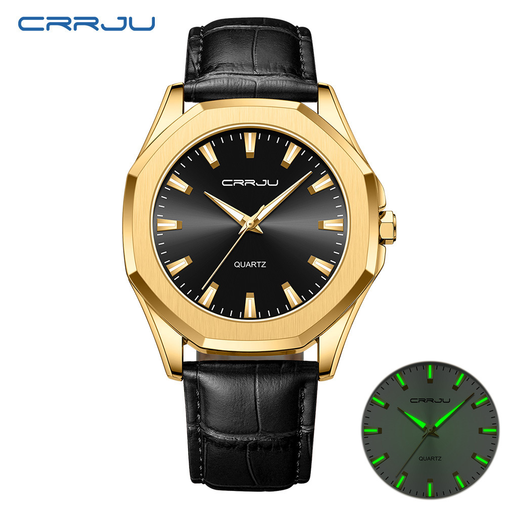 CRRJU official store  waterproof  luxury solid Stainless Steel band leather strap Men Business watch  WristWatch