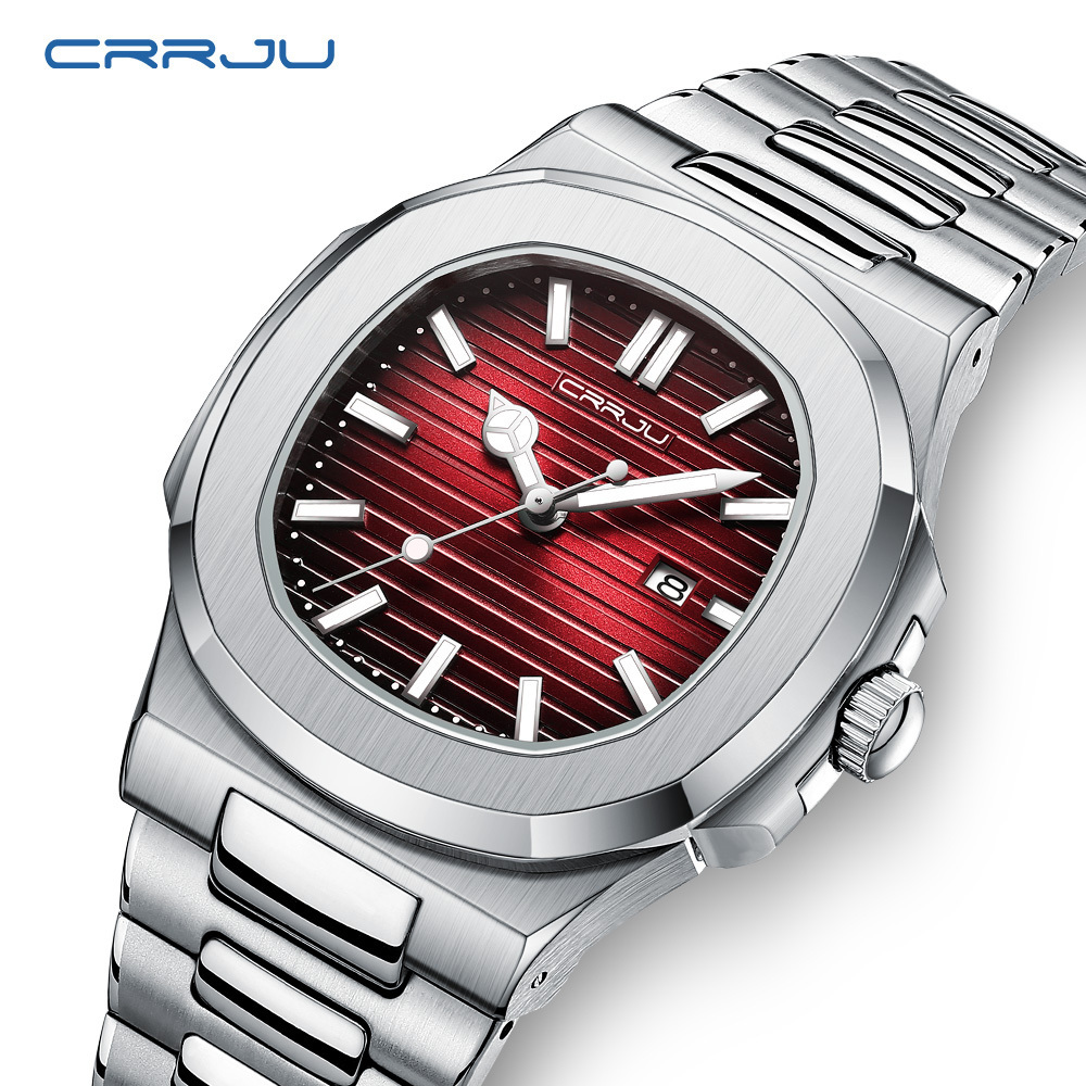 Crrju newest  Original 316L Stainless Steel Quartz Watches For Men Waterproof Luxury wristwatch Reloj Pour Hombre