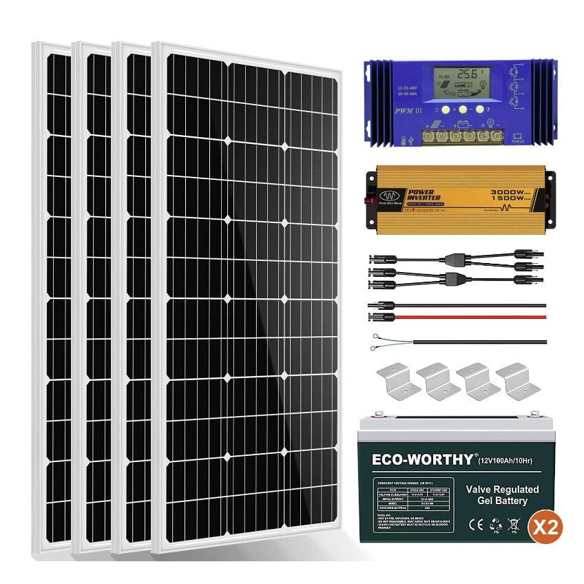 1.6KWH 400W 24V Complete Solar Panel Kit  Off Grid Solar Power System Kit for Home House