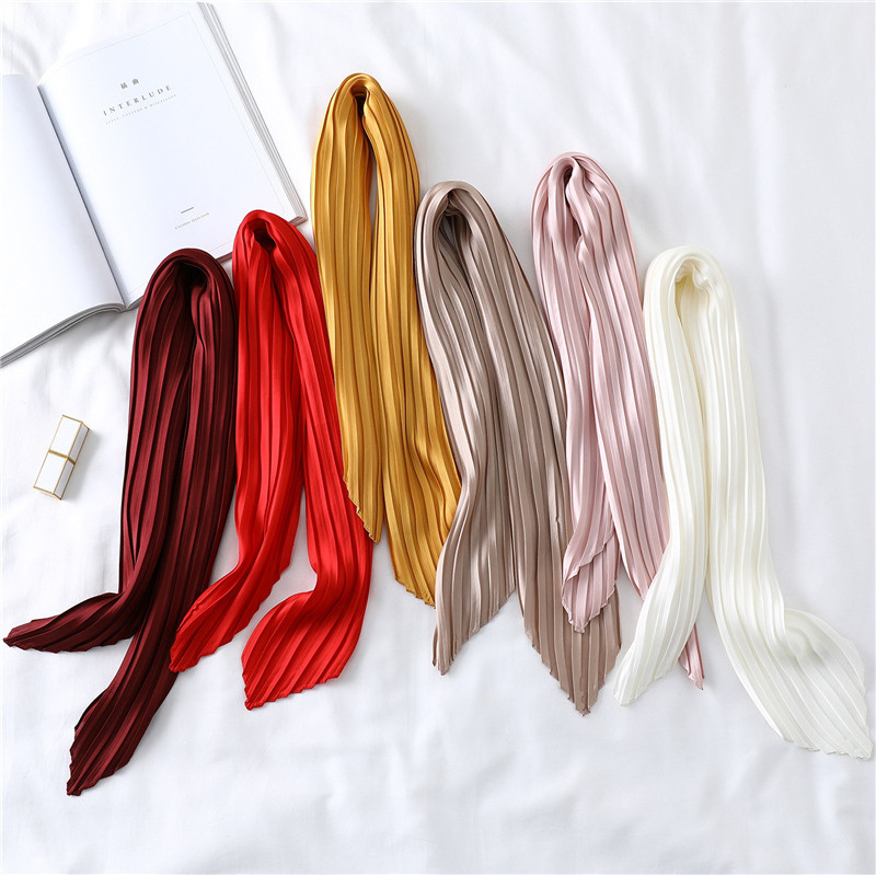 2022 hot sale  Women Fashion Wrinkle Neck Scarves Accessories Elegant Solid Color Folding Printed Silk Square Scarf For Girls