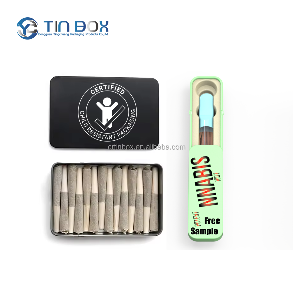 Custom Drawer Tube Slide Cigarette Roll Box Tin Sliding Box Child Resistant Tin Can CR Metal Child Proof Sliding Tin Box