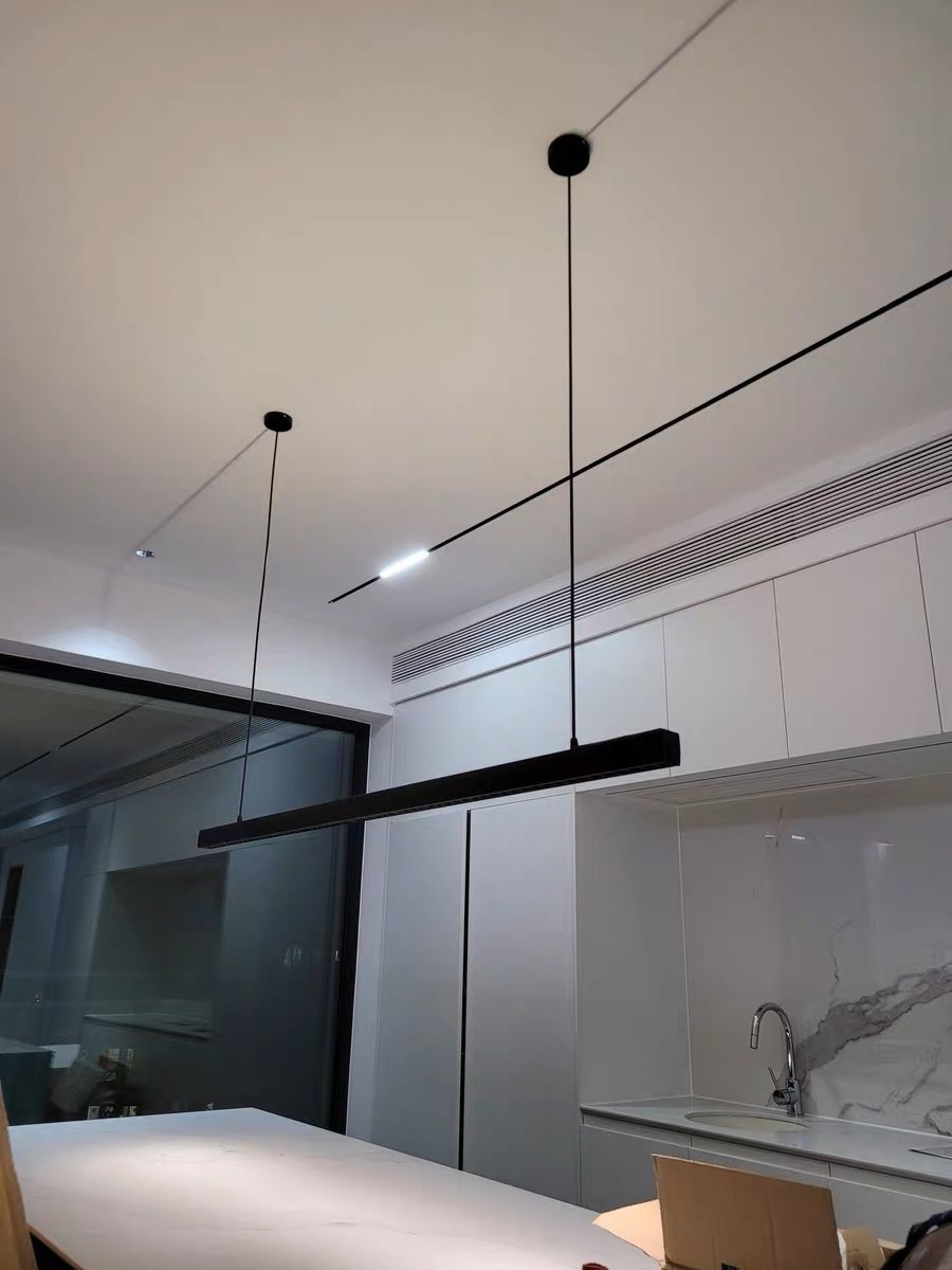 Office linear light in ceiling Modern Long Strip with Adjustable Cord Suspension Hanging Lamp for Office Commercial Area